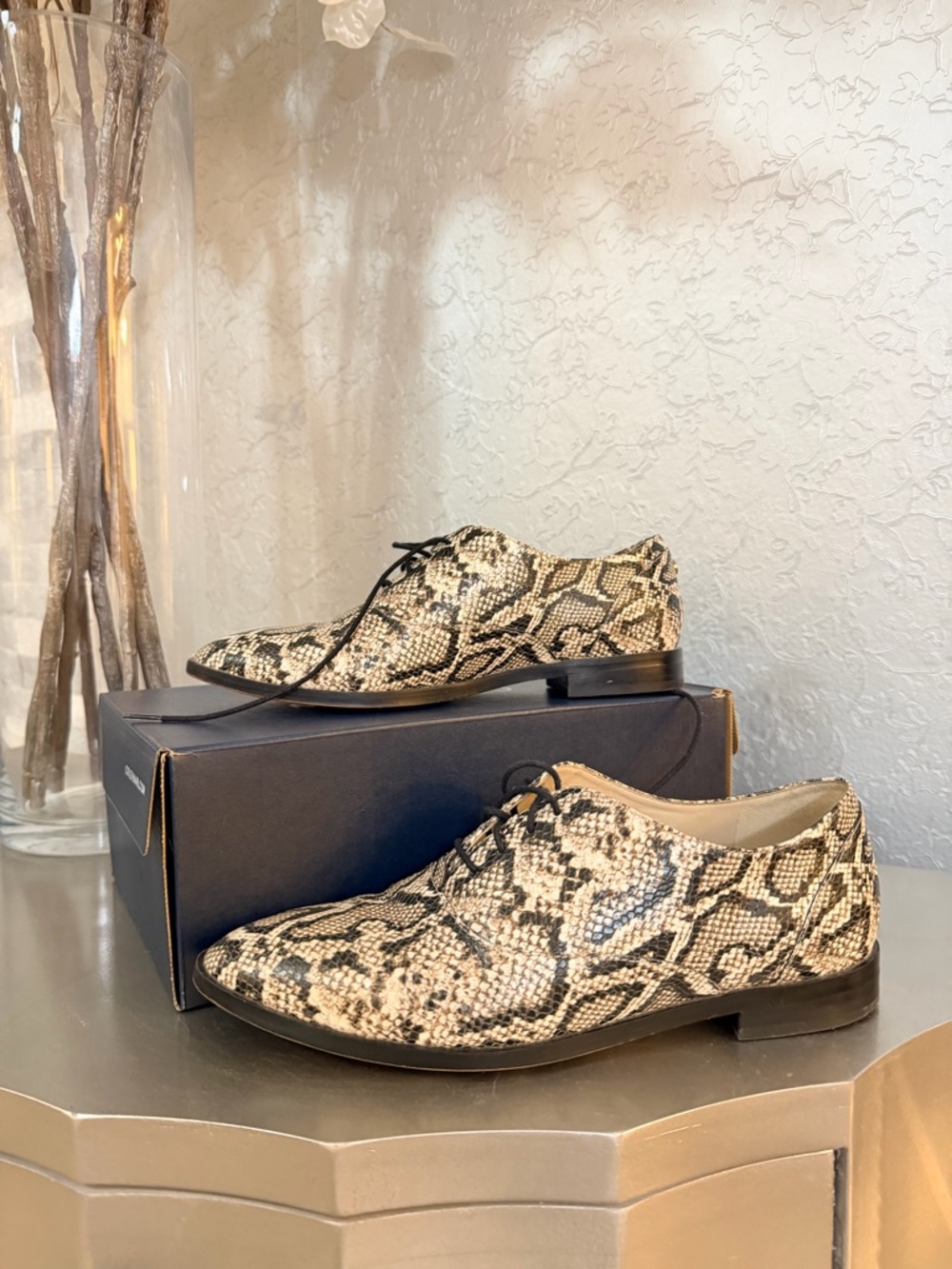 Cole Haan Men's Snake-Print Derby Shoes in Black & Beige